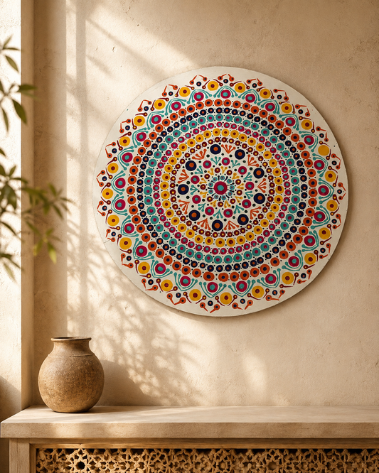 Hand-Painted Indian Mandala Wall Art – Vibrant Traditional Circle Décor