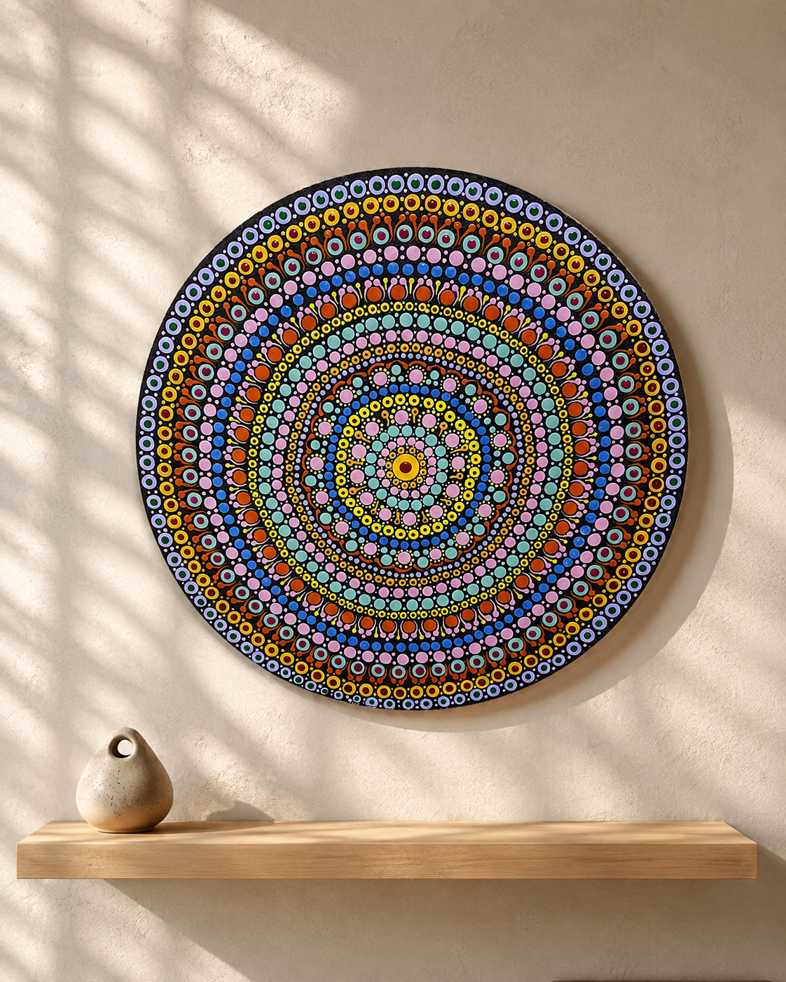 Handcrafted Dot Mandala Wall Art – Vibrant Concentric Circle Design